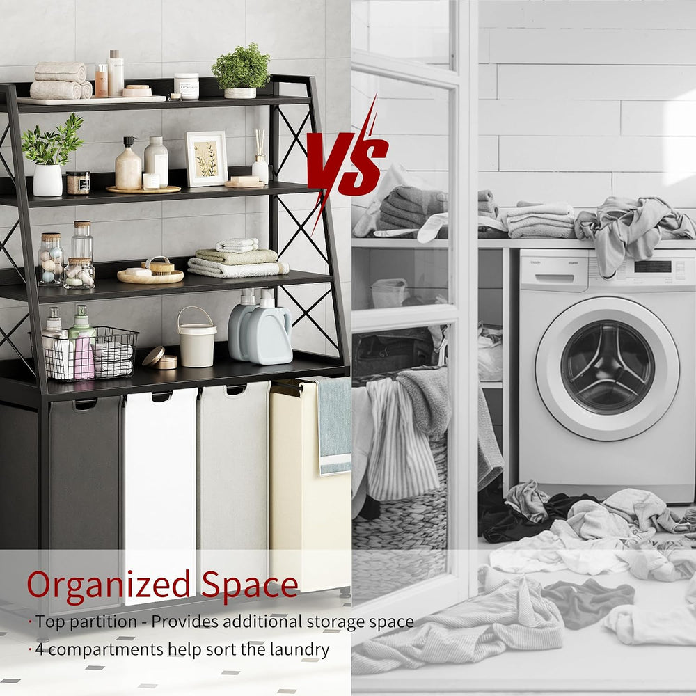 Herture Laundry Basket, 4 Section Laundry Hamper with 4 Tiers Shelf, Pull-Out...
