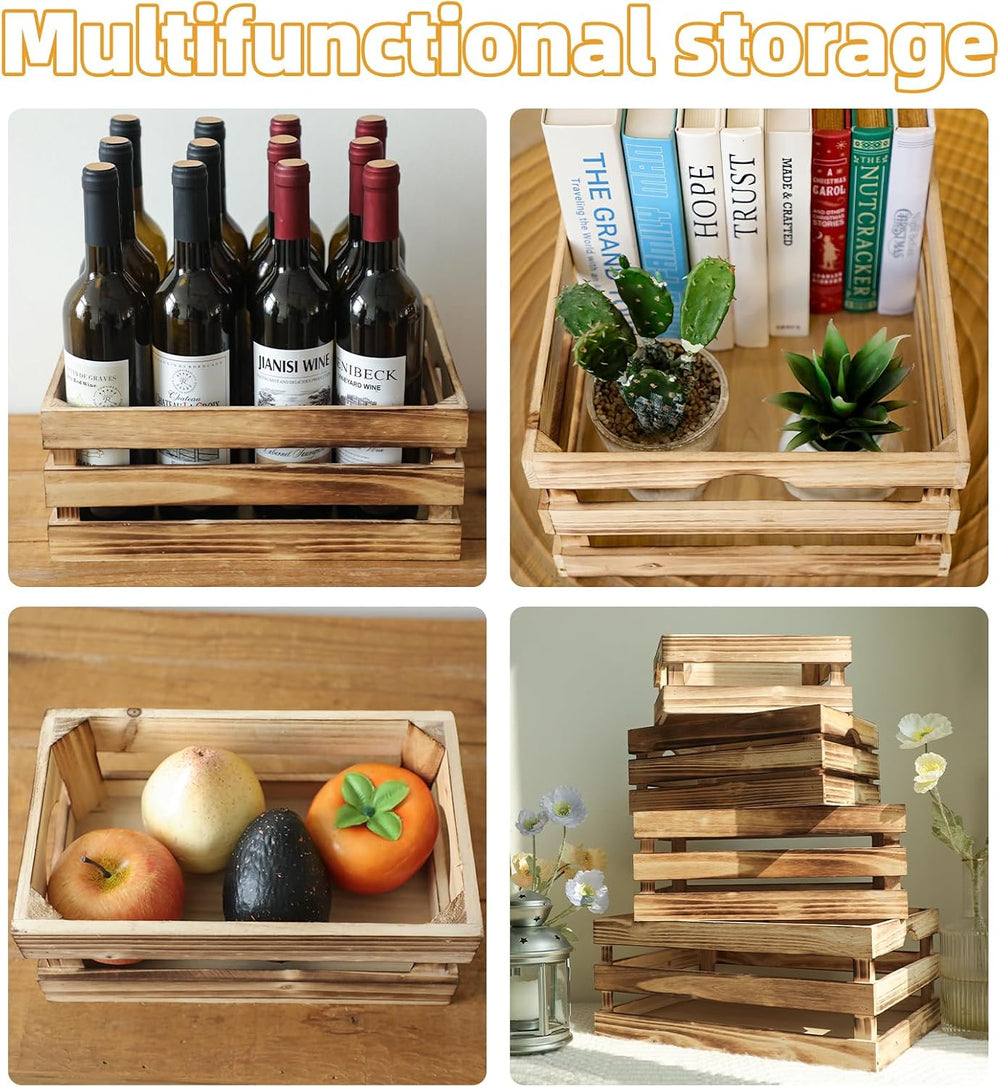 Set of 4 Large Torched Wood Decorative Storage Crates, Nesting Wooden Crates ...