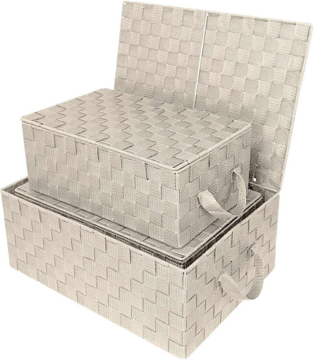 Sorbus Woven Storage Basket with Lid, Set of 3 (Beige)