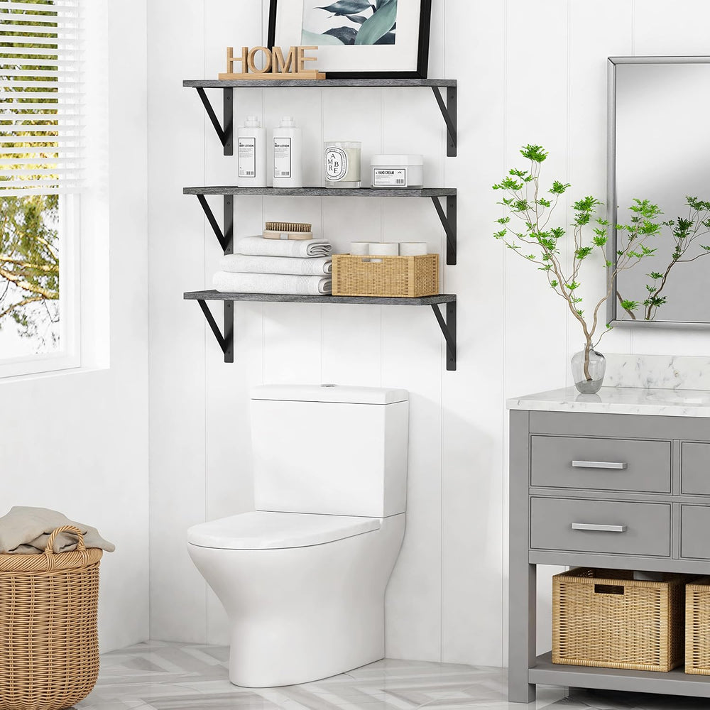 Forbena Gray Floating Shelves Wall Mounted Bookshelf Set of 3, 24 Inches Long...