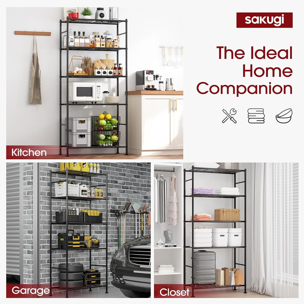 Sakugi Storage Racks - 2 Pack, 5-Tier Freestanding Steel Shelving Units with ...