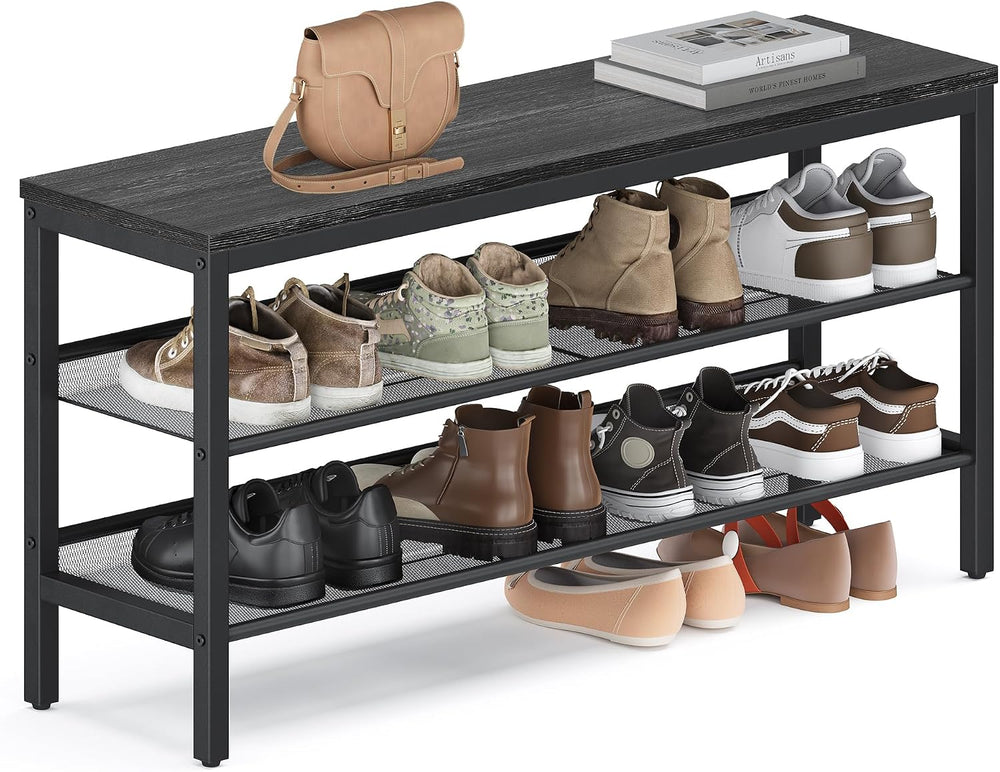 VASAGLE 3 Tier Shoe Rack Bench, One Piece Shelves, Shoe Storage Organizer wit...