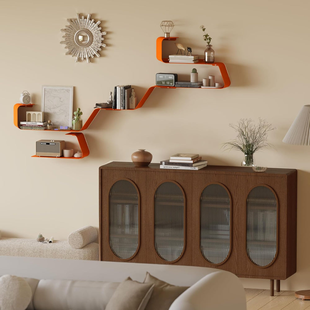 Sttoraboks Floating Wall Shelves Set of 3, Metal Mounted Shelf with Unique De...