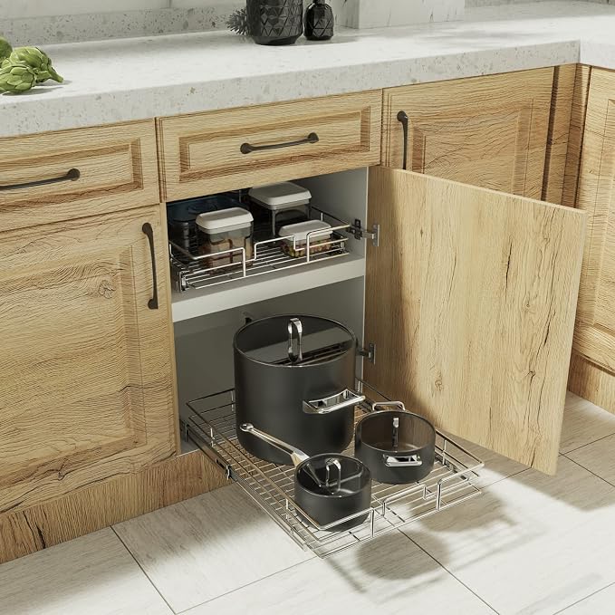 ROOMTEC Pull Out Cabinet Organizer, Cabinet Pull Out Shelves 14" W x 18" D