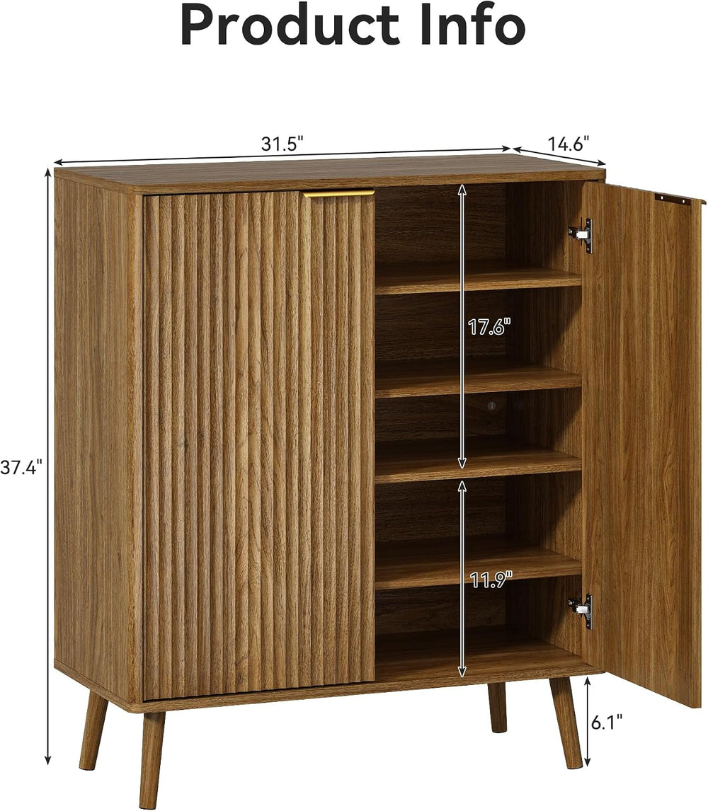 5-Tier Shoe Storage Cabinet with Adjustable Shelves, Natural Oak丨Fluted Shoe ...