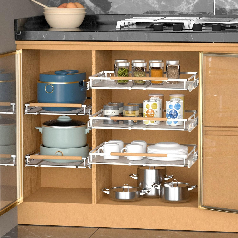Pull Out Drawer Cabinet Organizer, Expandable Slide Out Storage Shelves - Hea...