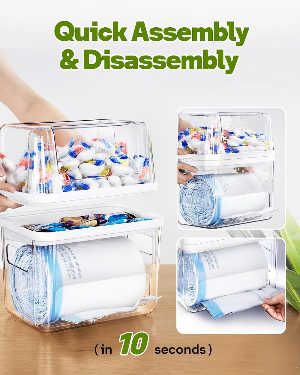 Kaen 3 in 1 Trash Bag Dispenser Under Sink Dishwasher Pod Organizer