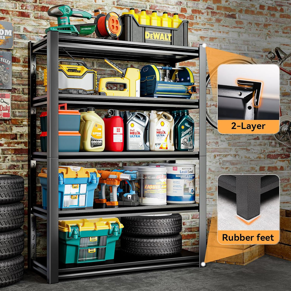 72" H Adjustable Garage Shelving 2500LBS Storage Shelves 5-Tier Heavy Du...