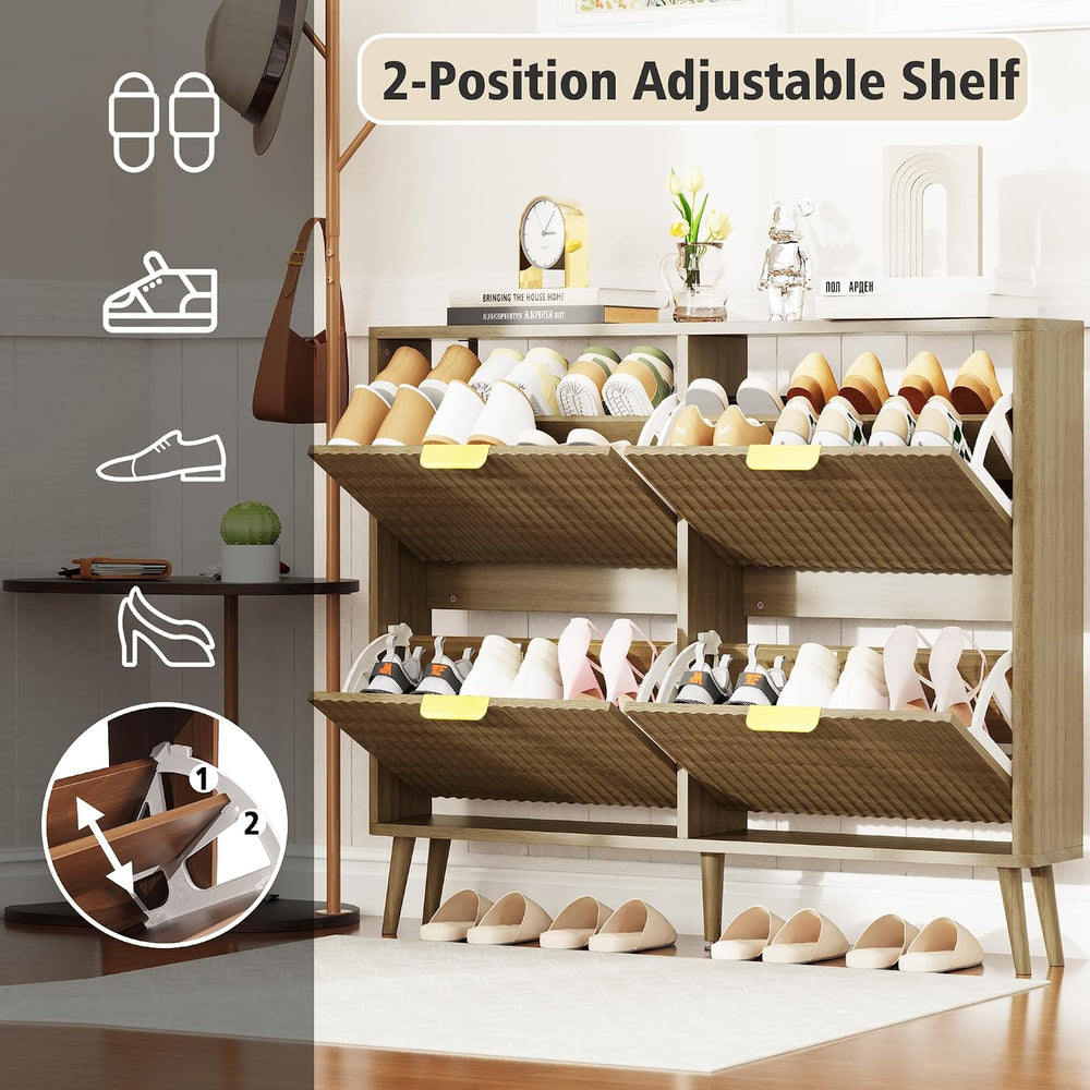 KIGOTY Narrow Shoe Storage Cabinet, Shoe Cabinet with 4 Flip Drawers, Freesta...