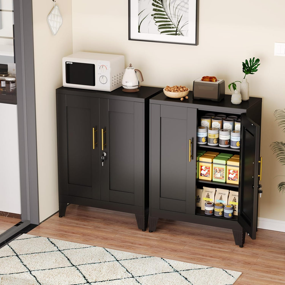 GAIOUS Black Metal Pantry Cabinet with Lock(Two Units), Sideboard Buffet