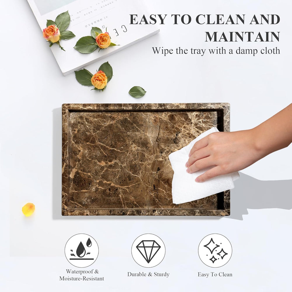 Real Natural Marble Tray for Bathroom, Genuine Marble Stone Vanity Tray, Luxu...