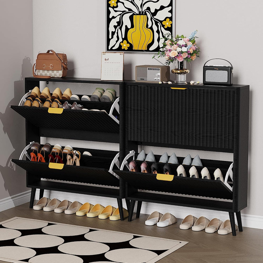 KIGOTY Narrow Shoe Storage Cabinet, Shoe Cabinet with 2 Flip Drawers, Freesta...