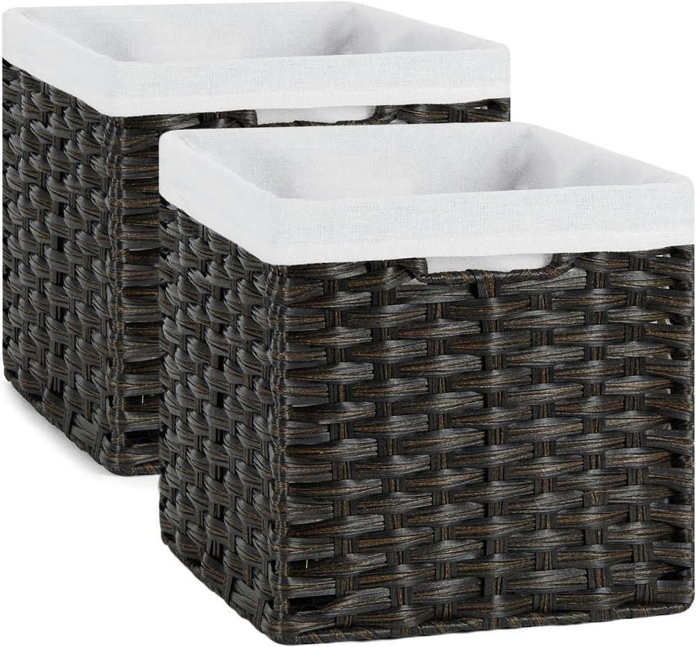 Bidtakay Wicker Cube Baskets with Liners 11 inch 2 Pack Waterproof Imitation ...