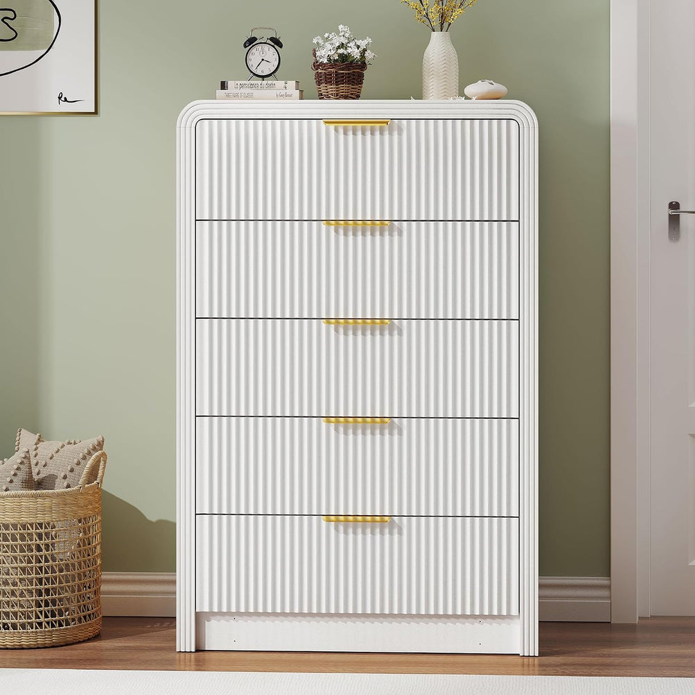 Decofy Fluted 5 Drawers Dresser, 48" Tall Chest of Drawers for Bedroom