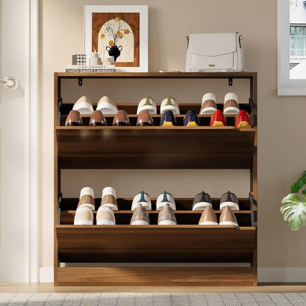 BORNOON Shoe Cabinet with 2 Flip Drawers, Slim Narrow Shoe Storage Cabinet, F...