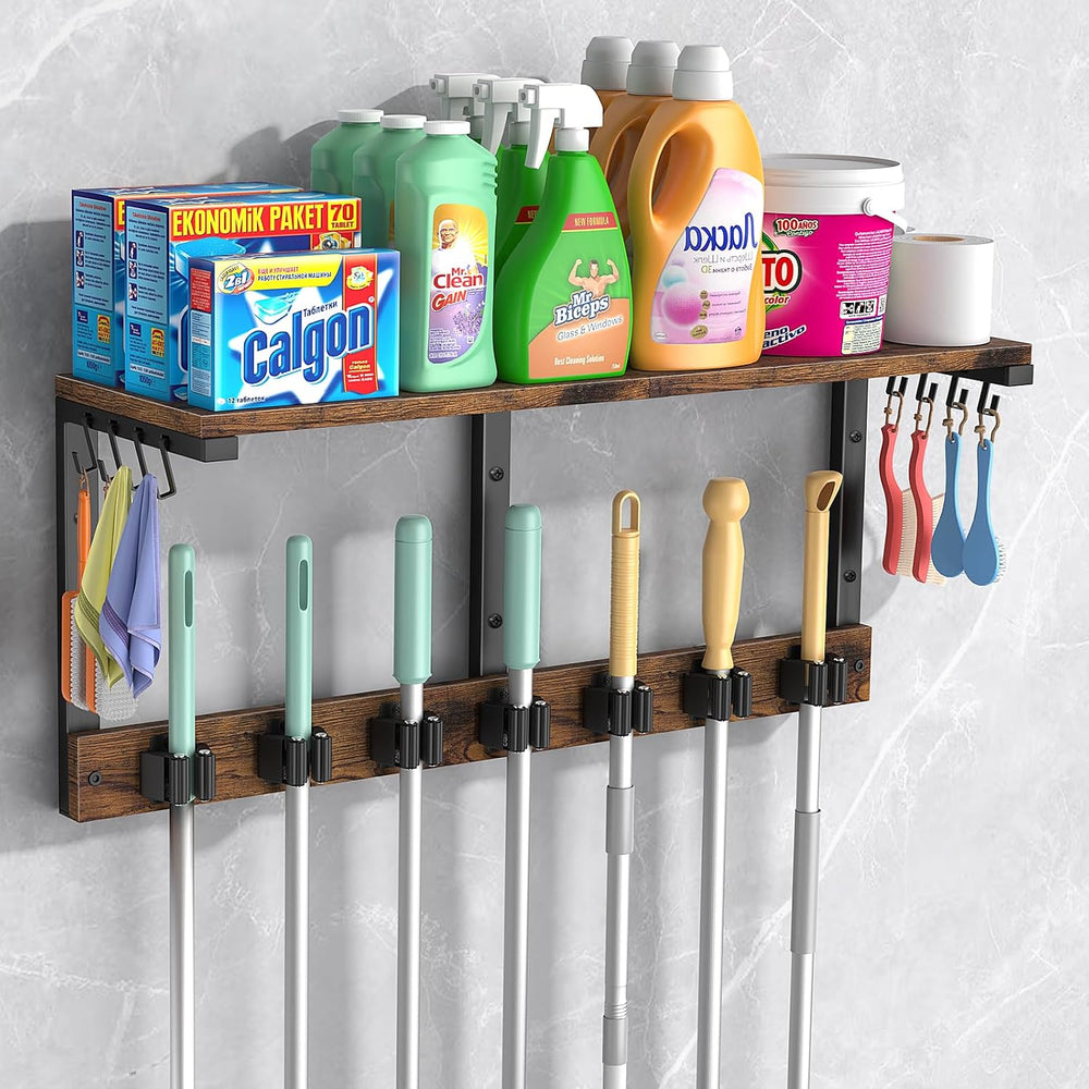 Housolution Wall Mount Broom Holder Hanger Laundry Room Storage Shelves