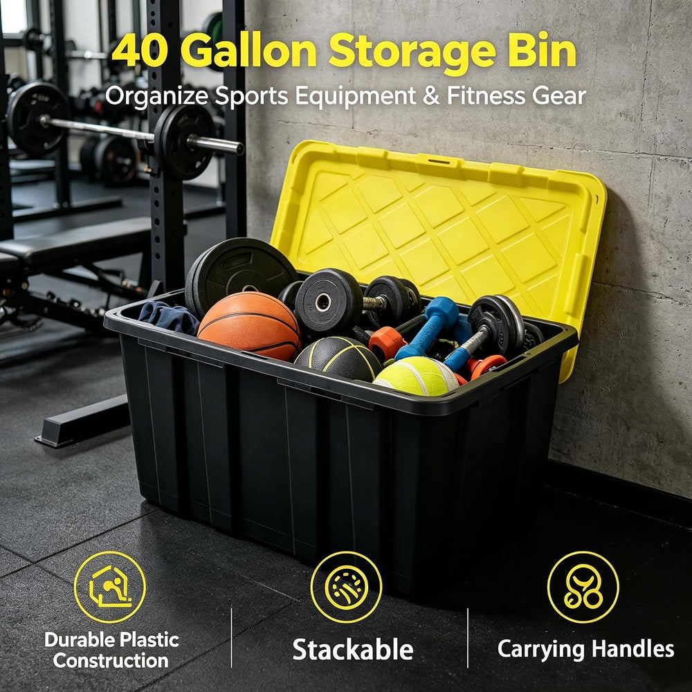 40 Gallon Tote 2 Pack, Heavy Duty Stackable Plastic Storage Bins with Lids, B...