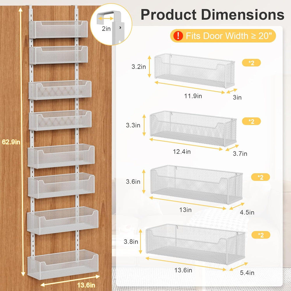 VyGrow Over the Door Organizer, 8-Tier Pantry Organizer with Fully Enclosed M...