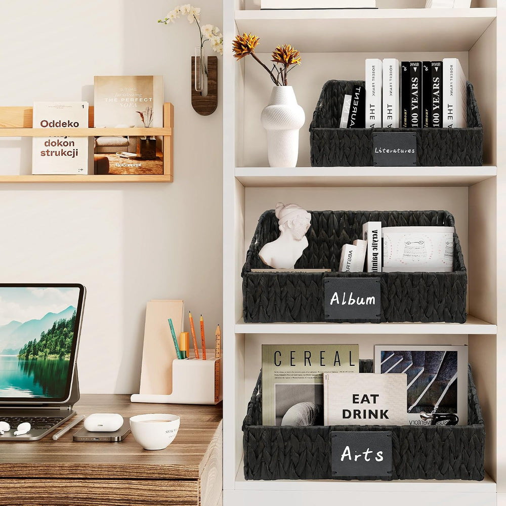 Black Pantry Baskets, Wicker Baskets for Shelves Organizing