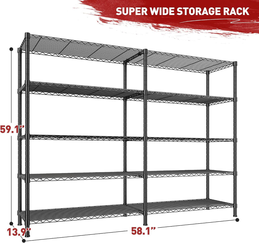 REIBII 58"W 5-Tier Wire Shelving Unit,1450 lbs,Adjustable,Pantry Industrial