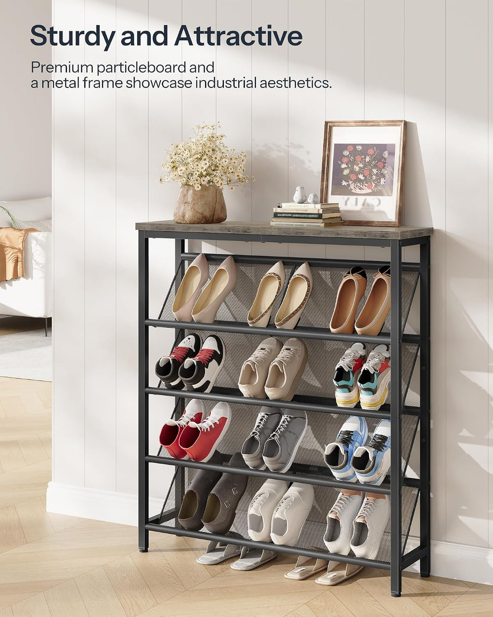 CHOEZON Shoe Rack, 5-Tier Slanted Shoe Storage Shelf, Narrow Shoe Rack for En...