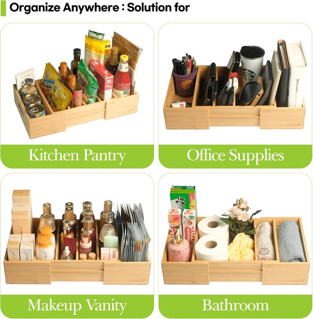 Expandable Bamboo Kitchen Cabinet Organizer for Food Container Lids Holder
