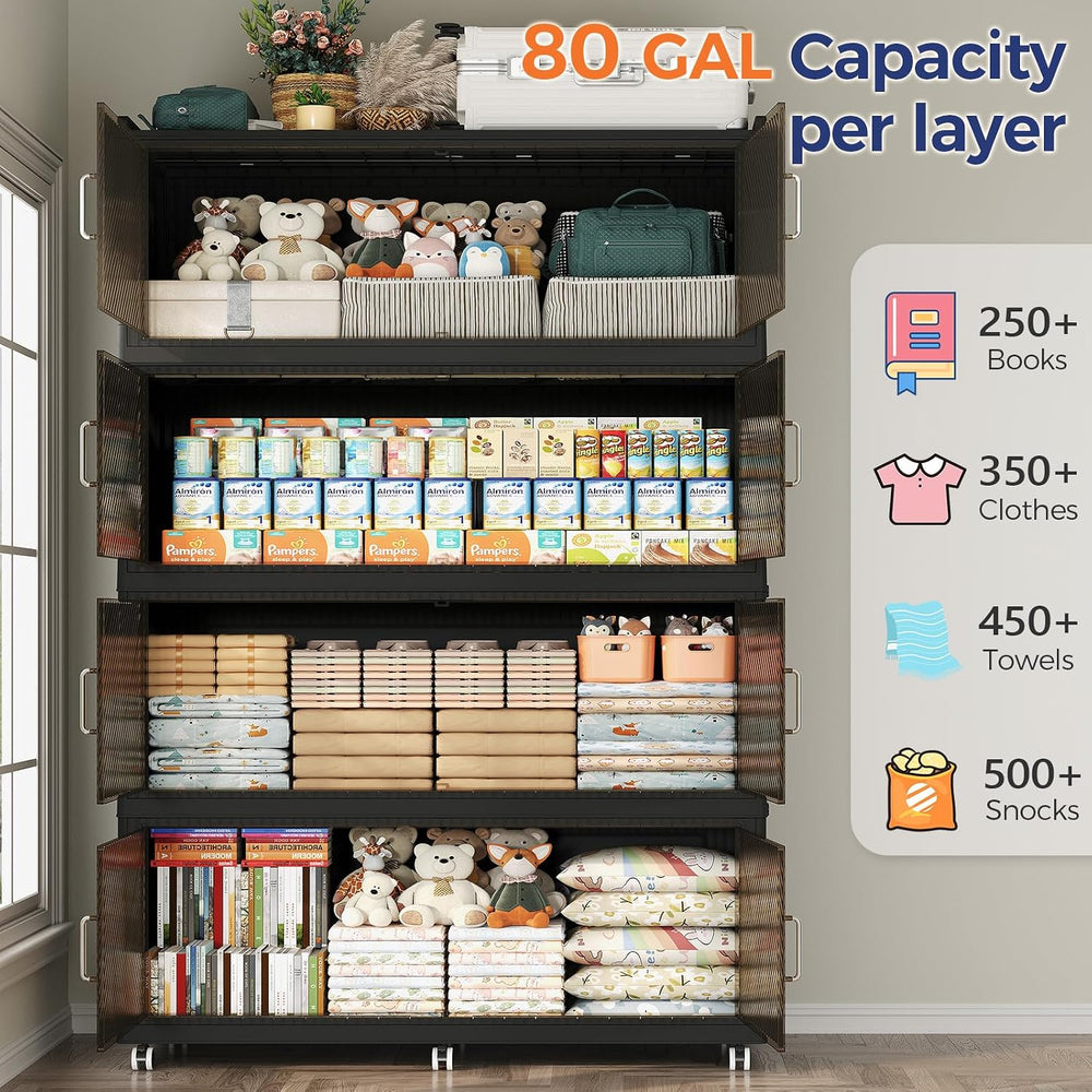 320Gal Extra Large Stackable Storage Bins with Lid, 1280Qt Collapsible Storag...