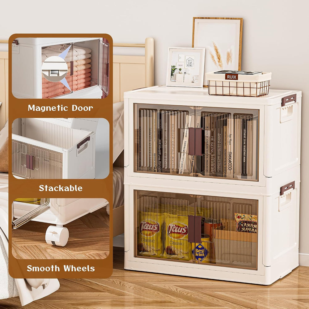 45GAL/180QT 3 tier large stackable storage bins with lid and wheels, collapsi...