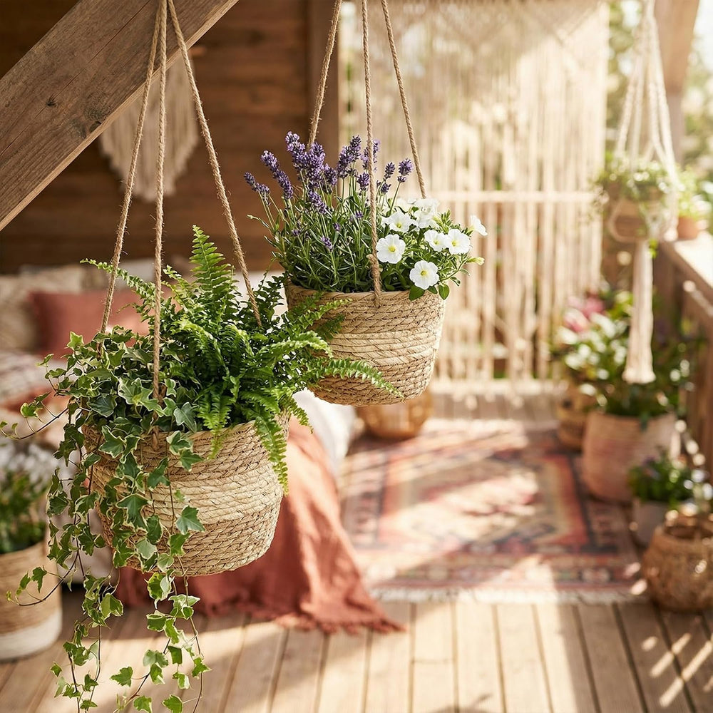 6 Pcs Seagrass Hanging Planter Basket, Small, Beige