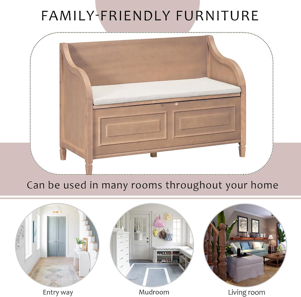 Bellemave Storage Bench with Safety Hinge Wooden Entryway Benches with Shoe C...