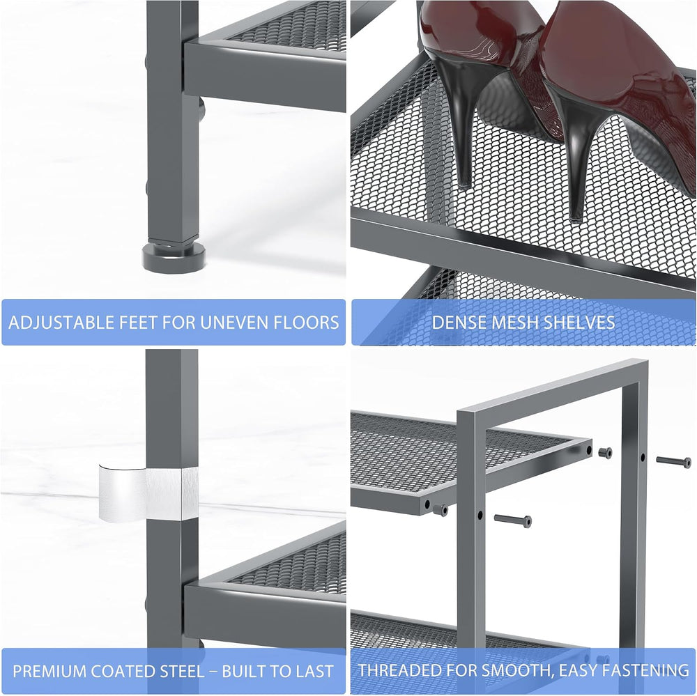 Expandable Shoe Rack for Closet, Entryway, Shoe Storage, 3-Tier, Grey