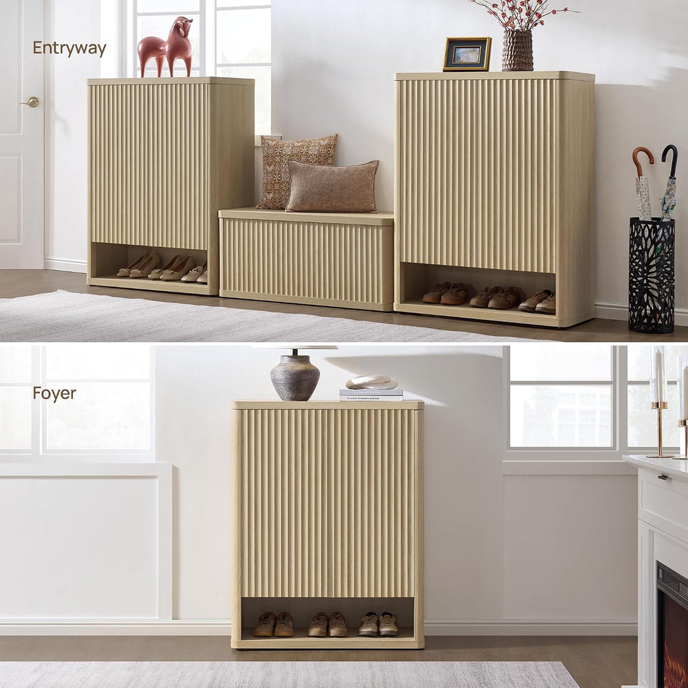 SICOTAS Shoe Cabinet 44 inch Tall Fluted Shoe Cabinet with Doors & 4 Shel...