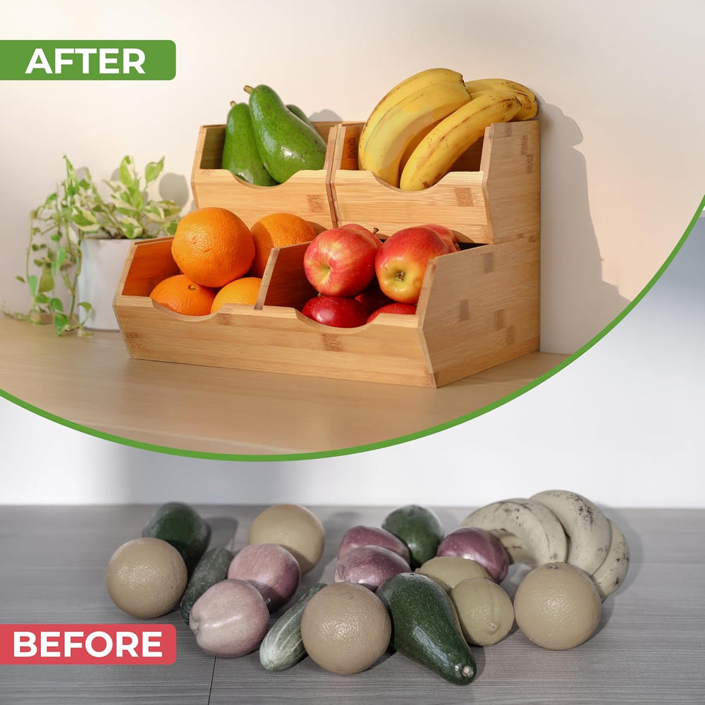 HOMESTEAD Bamboo Pantry Storage Bins – Stackable Potato & Onion Storage B...