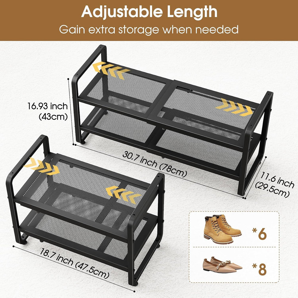 SAYZH Expandable Shoe Rack for Closet, Adjustable Metal Shoe Organizer with S...