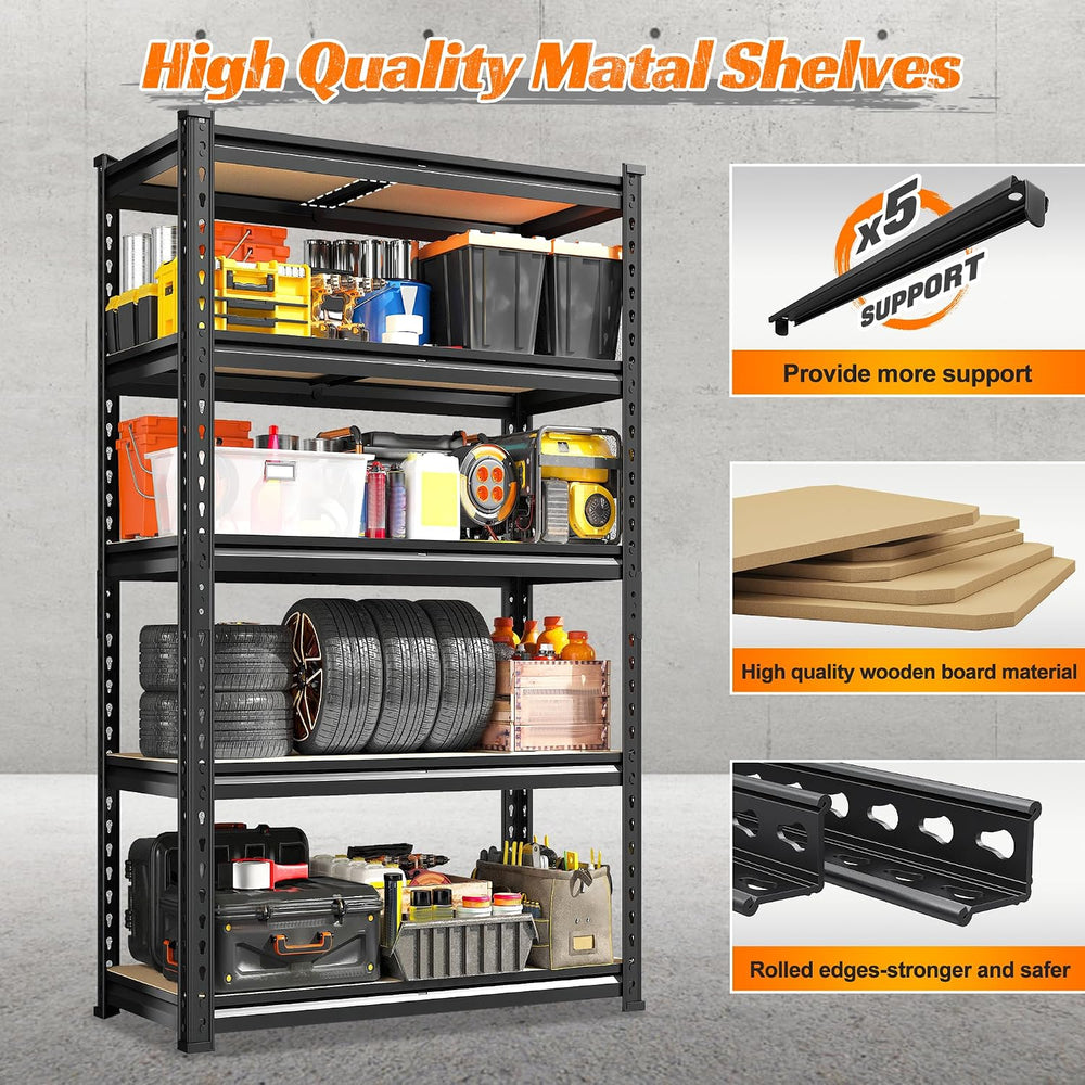 REIBII 2 Pack Storage Shelves,5 Tier Heavy Duty Garage Shelving,Adjustable