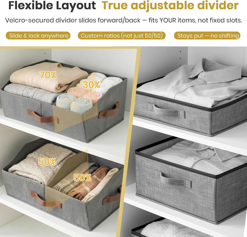 HOMELUX THEORY Closet Organizers Storage, Medium Collapsible Bin 6pc, Ivory