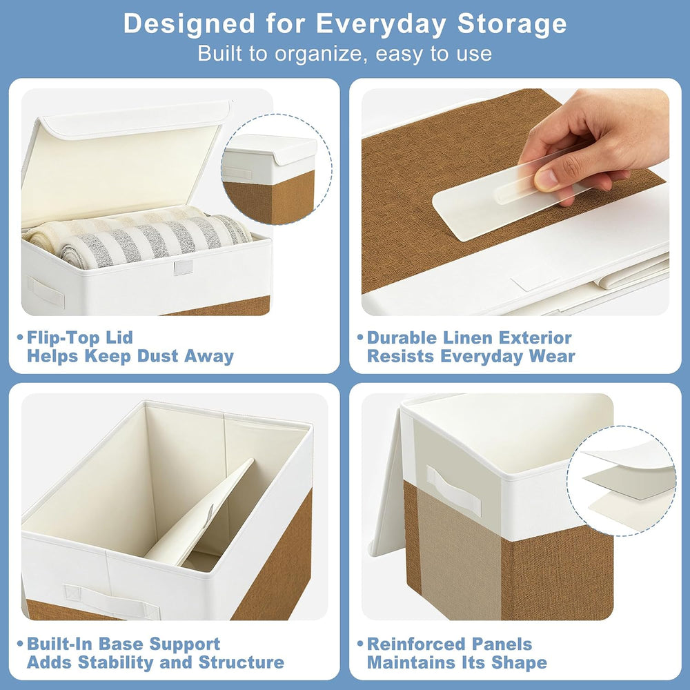 Large 17" 42 Quarts Collapsible Stackable Storage Bins with Lids [3-Pack...