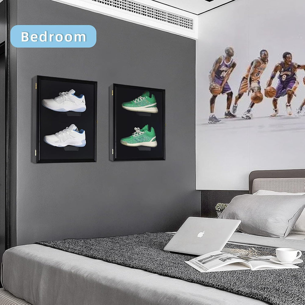 Memorabilia Shoe Display Case Wooden Frame Wall Mount Acrylic Clear Door Snea...