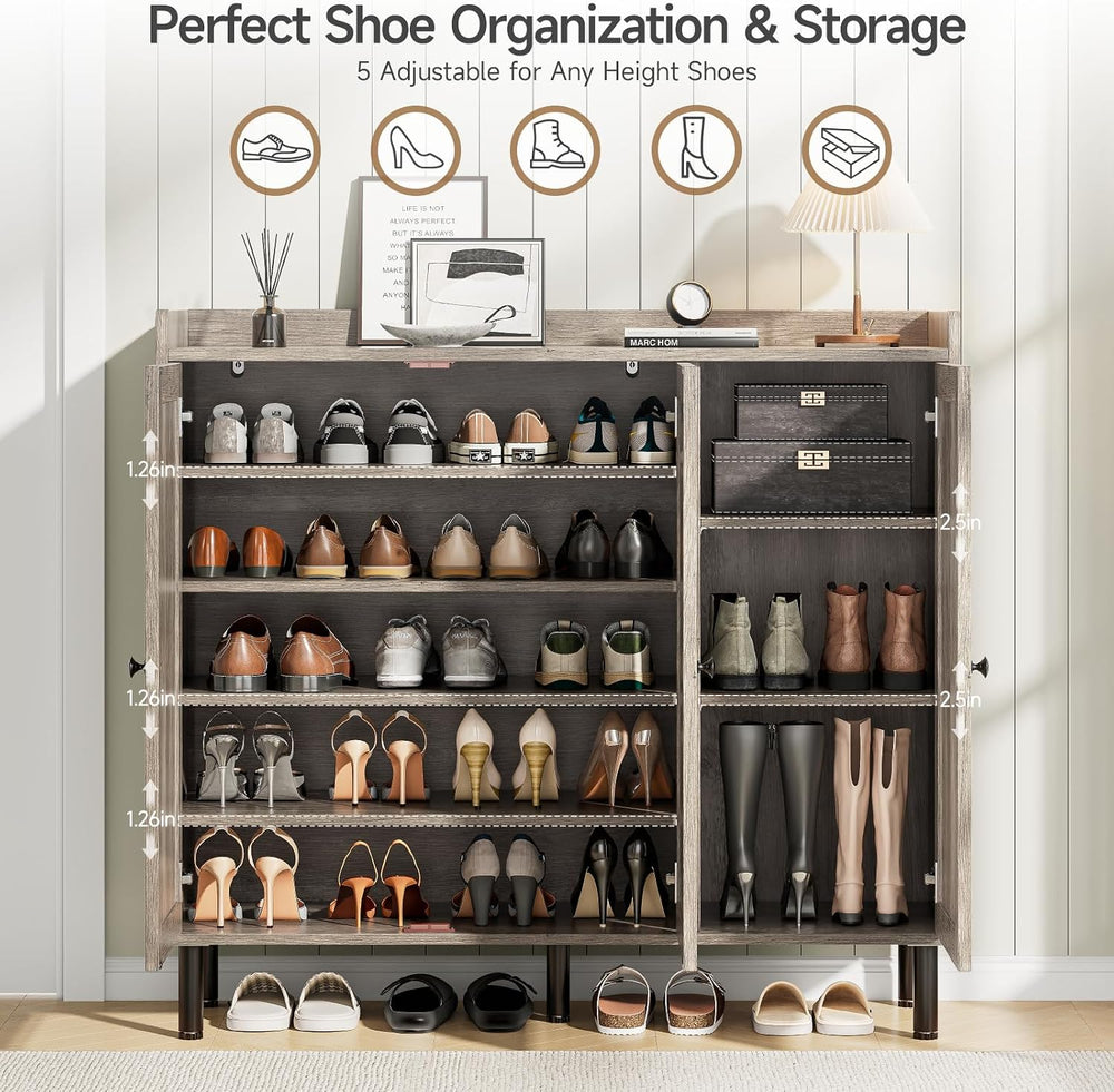 ONBRILL Entryway Shoe Cabinet with 3 Doors & Adjustable Shelves (Gray Wash)