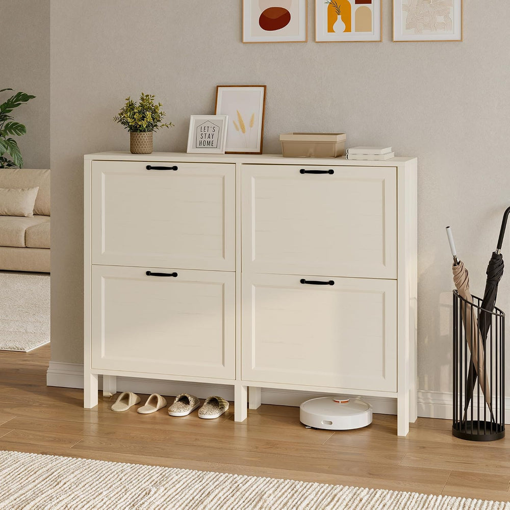 LOUVIXA Shoe Cabinet with 4 Flip Drawers, Narrow Shoe Storage Cabinet, Freest...
