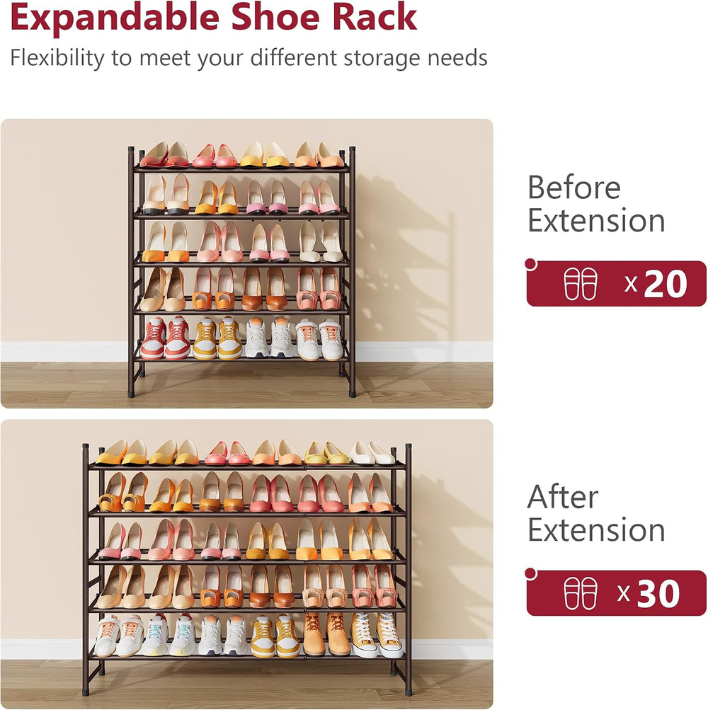 Tajsoon Expandable Shoe Rack for Closet 5 Tier, 28“-41“Stackable, Bronze