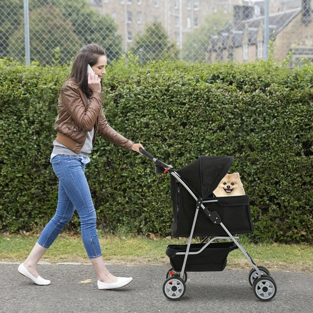 4 Wheels Pet Stroller for Dogs/Cats, Cat Dog Cage Stroller, Travel Folding Ca...