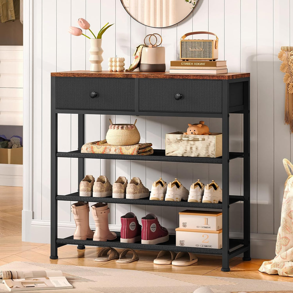 usikey Shoe Rack, 4 Tier Shoe Storage Organizer with 2 Drawers, Metal Shoe Sh...