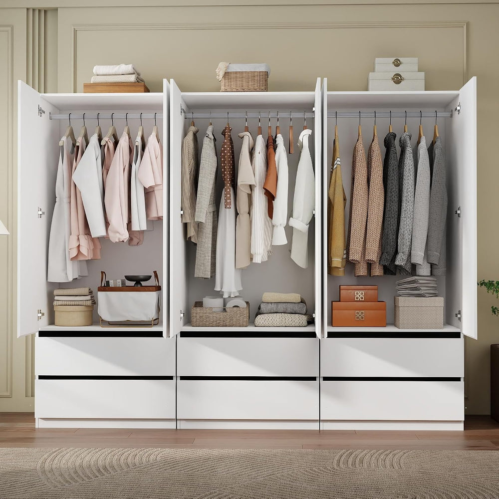 White Armoire Wardrobe Closet with 6 Drawers, 75" Tall x 95" Wide