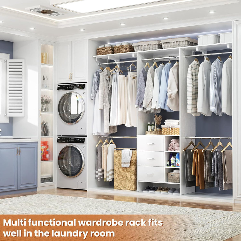 Aheaplus Closet System, Closet Organizer with 3 Wooden Drawers, 8FT Closet Or...