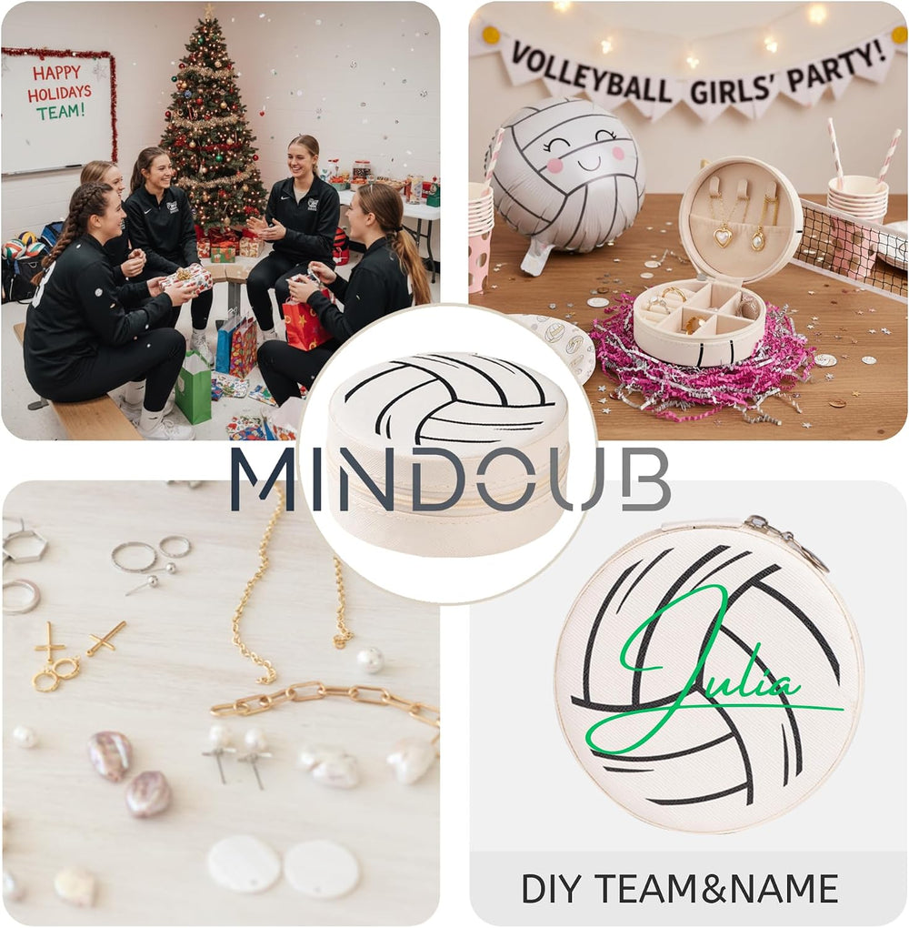12-Pack Volleyball Jewelry Box Bulk Team Gifts for Girls, Round Mini Travel J...