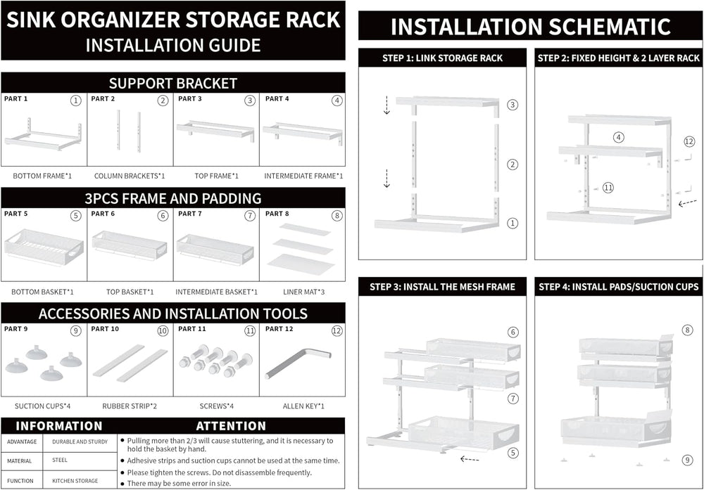 Under Sink Organizer, 2-Pack 3-Tier Pull Out Cabinet Organizers and Storage