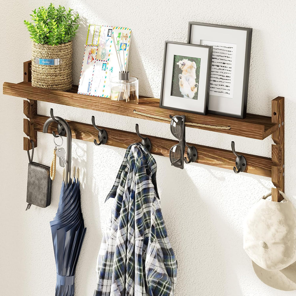 AMBIRD Wall Hooks with Shelf 28.9inch Entryway Wall Hanging Shelf, Wood Coat ...