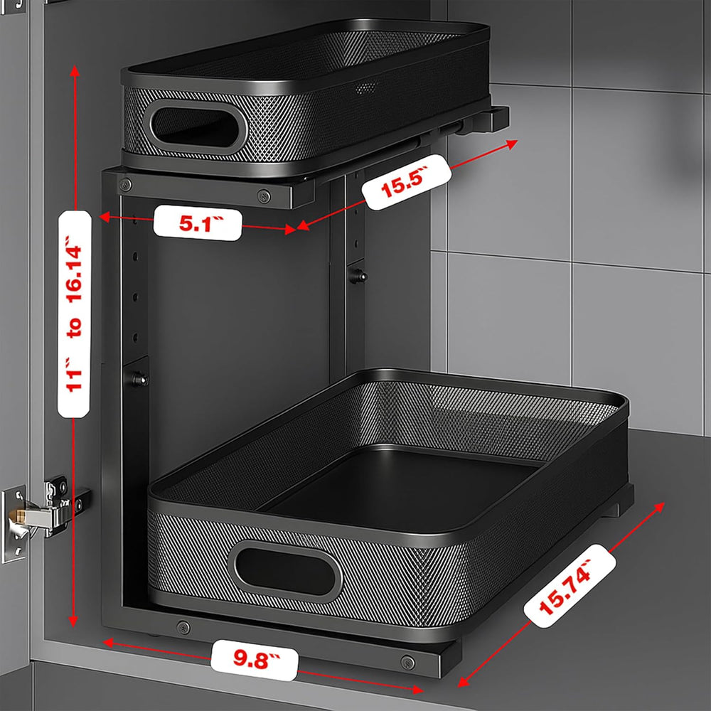 2 Pack Under Sink Organizer, Dual-Layer Pull Out Mesh Cabinet Rack with 5-Lev...