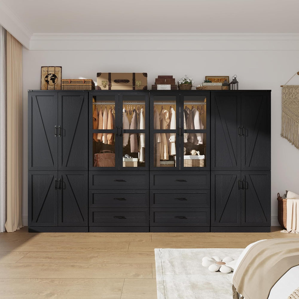 Hlivelood 75" Tall Farmhouse 8 Doors Armoire Wardrobe Closet with 6 Draw...